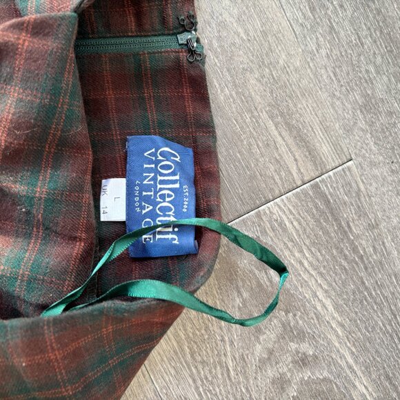 Collectif Vintage Size UK 14/US 10 Brown Green Plaid Pencil Skirt - Picture 4 of 5